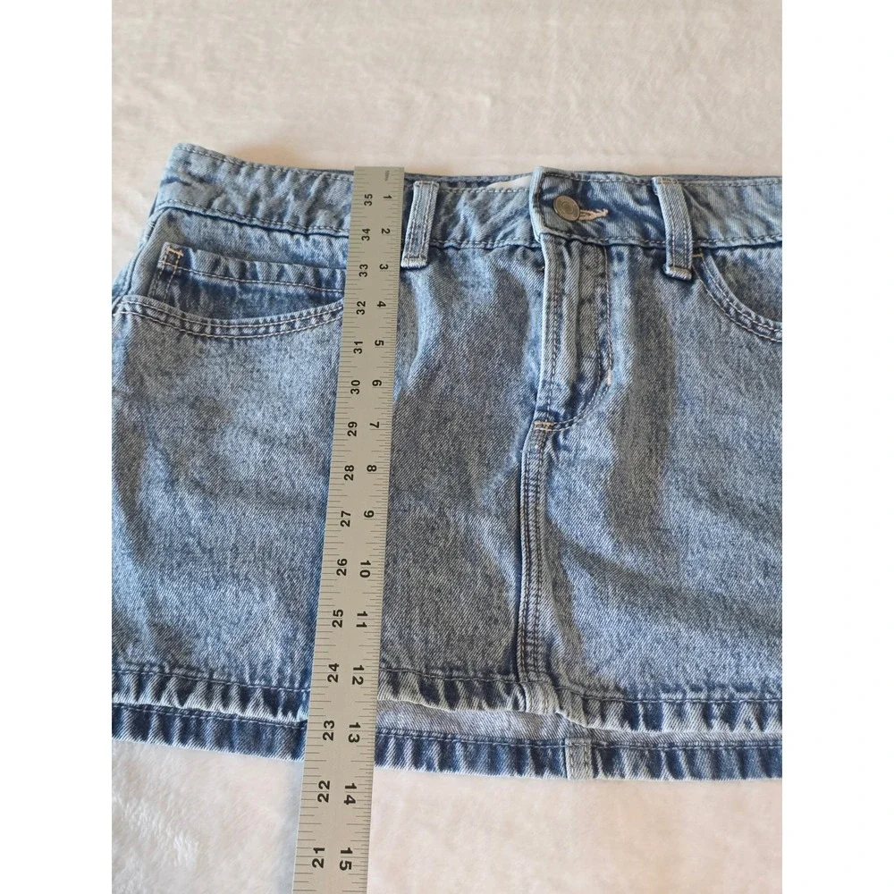 Hollister Acid Wash Denim Skort Bow Tie Back Pockets Blue Mini Skirt 8 W29 Y2K